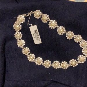 Necklace - silver tone, diamonds and pearls (faux)